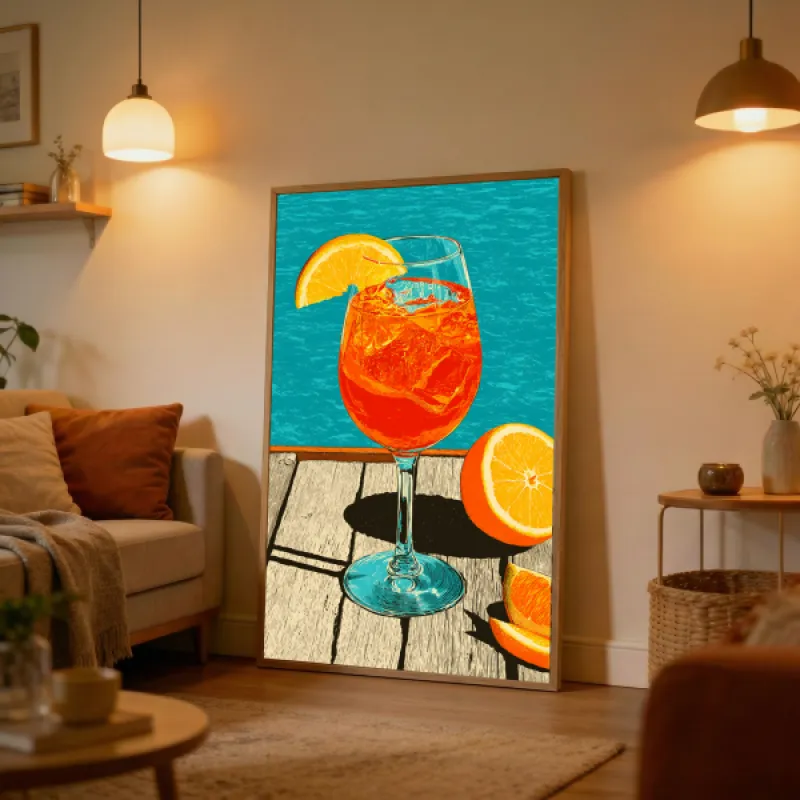 Aperol Spritz Poolside Retro Illustration Wall Art Print — Bold Cocktail Summer Poster