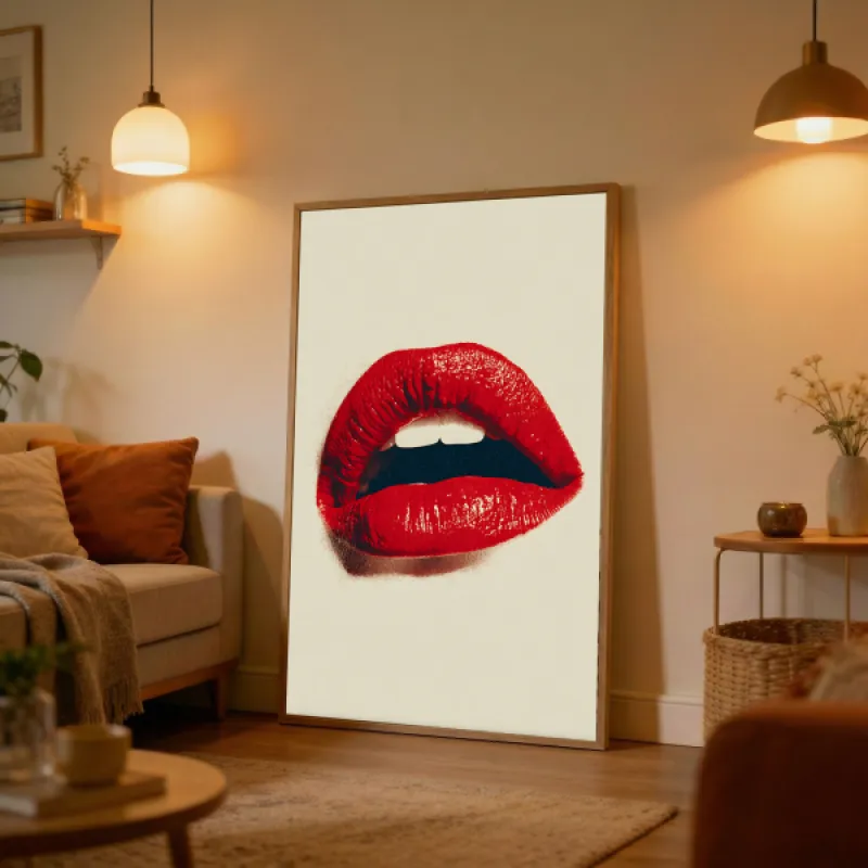 Bold Red Lips Pop Art Wall Art Print — Oversized Crimson Lip Bite Poster