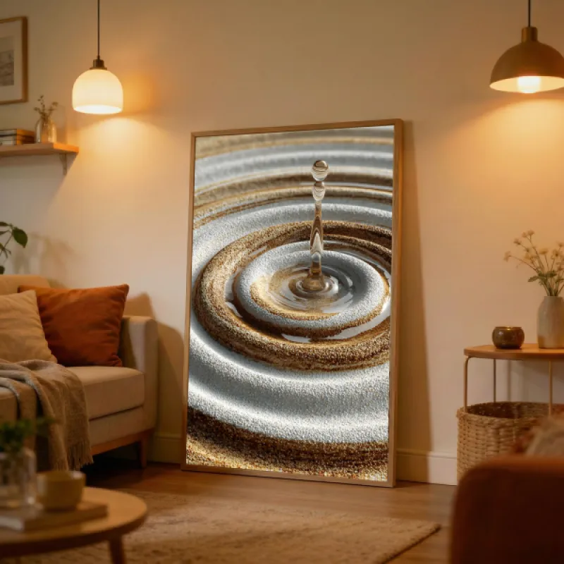 Zen Water Drop Sand Ripples Wall Art Print — Mindfulness Concentric Circles Poster