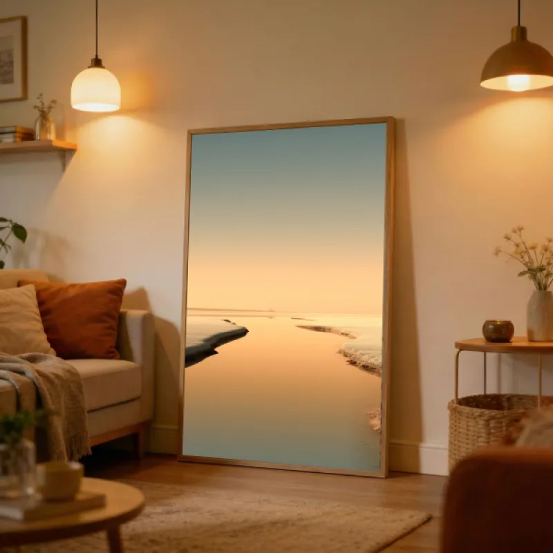 Minimalist Golden Horizon Tidal Pool Wall Art Print — Serene Coastline Sunset Poster