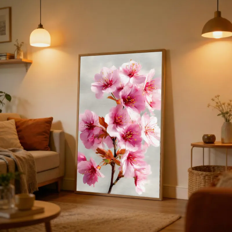 Cherry Blossom Branch Oil Painting Wall Art Print — Pink Sakura Floral Poster