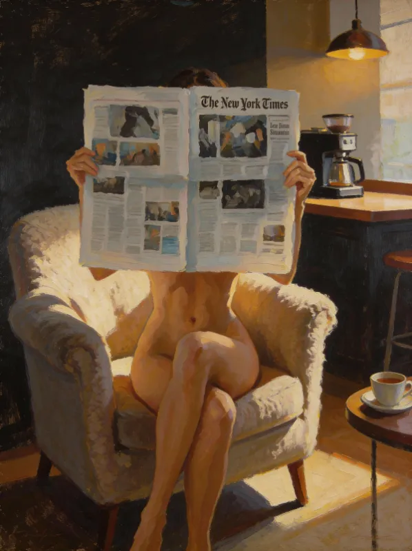 Elegant woman reading newspaper