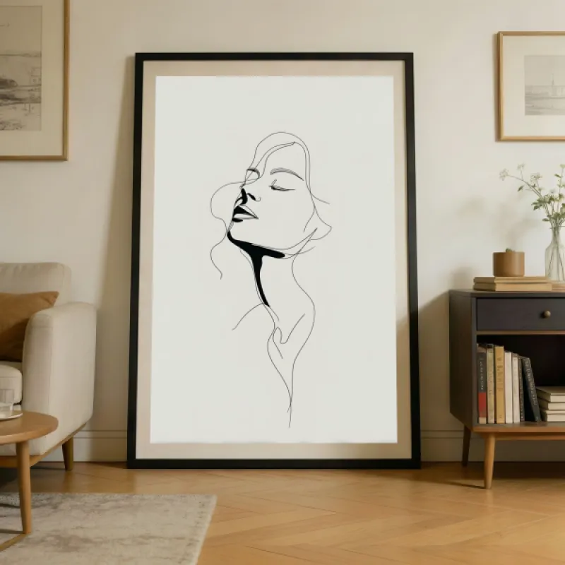 Elegant Woman Line Art Portrait Wall Art Print — Minimalist One-Line Feminine Poster