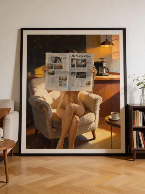 Elegant woman reading newspaper