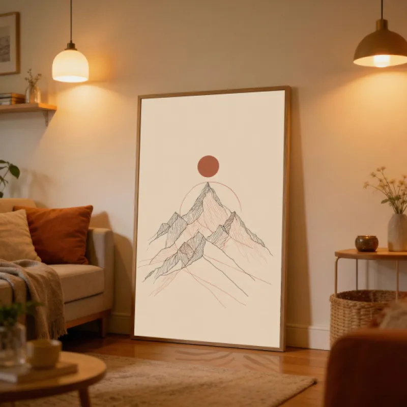 Layered Mountain Peaks Line Art Wall Print — Minimalist Scandinavian Landscape Poster