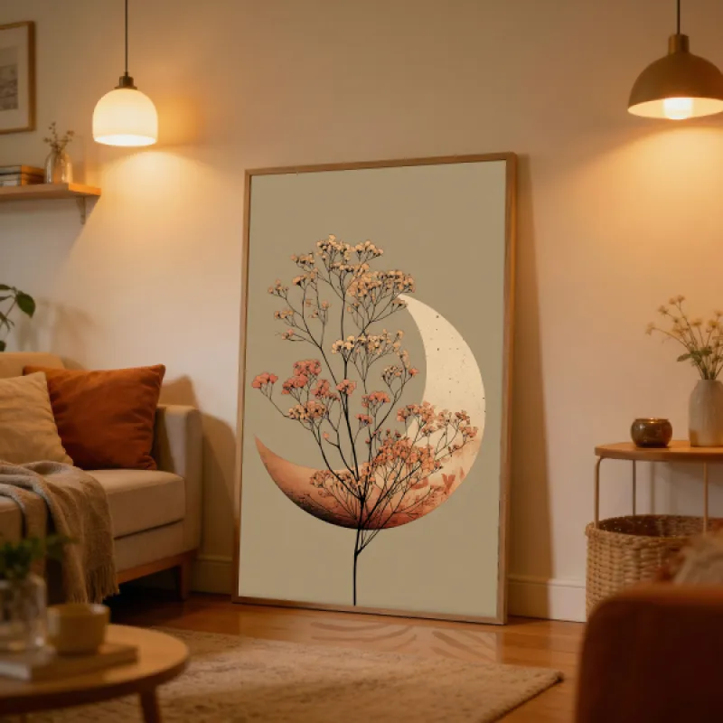 Sikkelmaan Bloeiende Botanische Tak Wandkunst Print — Hemelse Minimalistische Poster