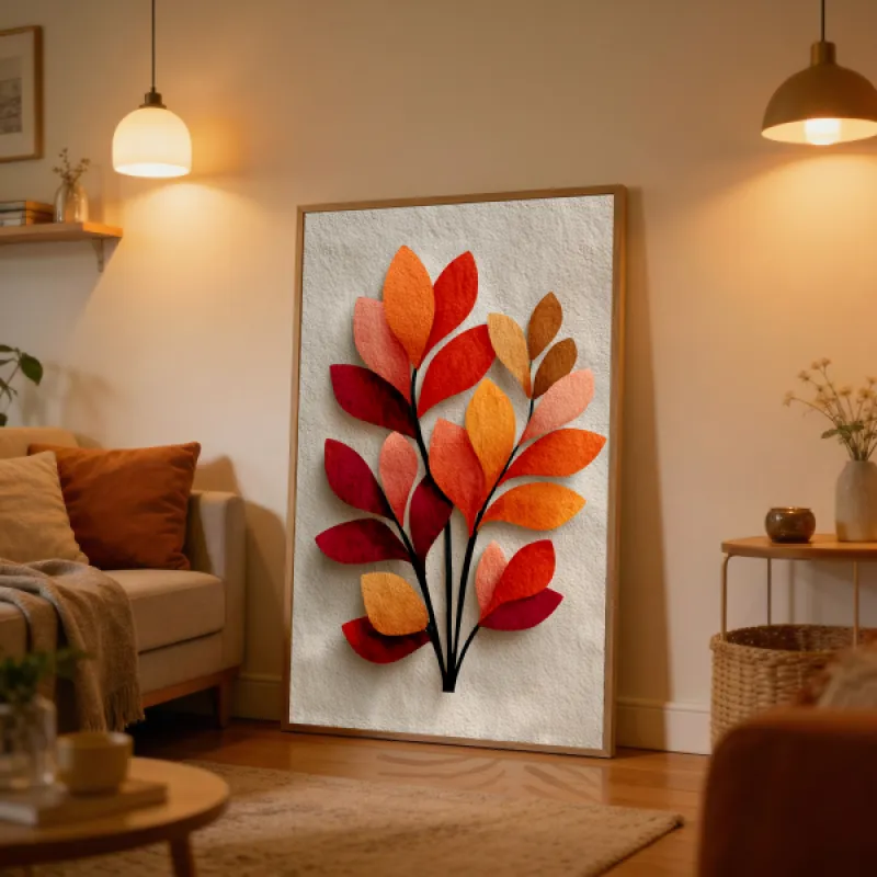 Herfstblad Tak Uitsnede Botanisch Wandkunst Print — Warme Terracotta Abstract Gebladerte Poster