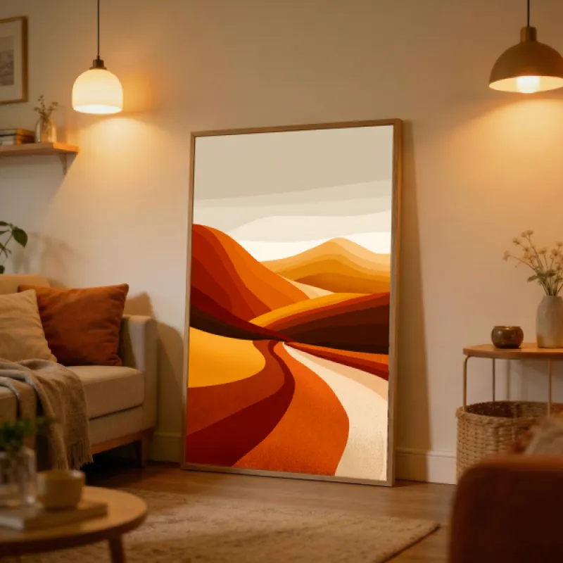 1970s Vintage Abstract Landschap Wandkunst Print — Retro Poster