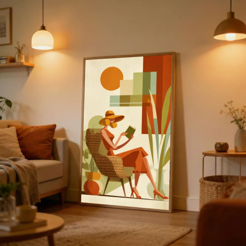 Mid-century modern geïllustreerde poster van een vrouw