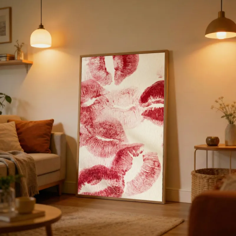 Karmozijn Kussen Wandkunst Print — Lippenstift Lippen Poster