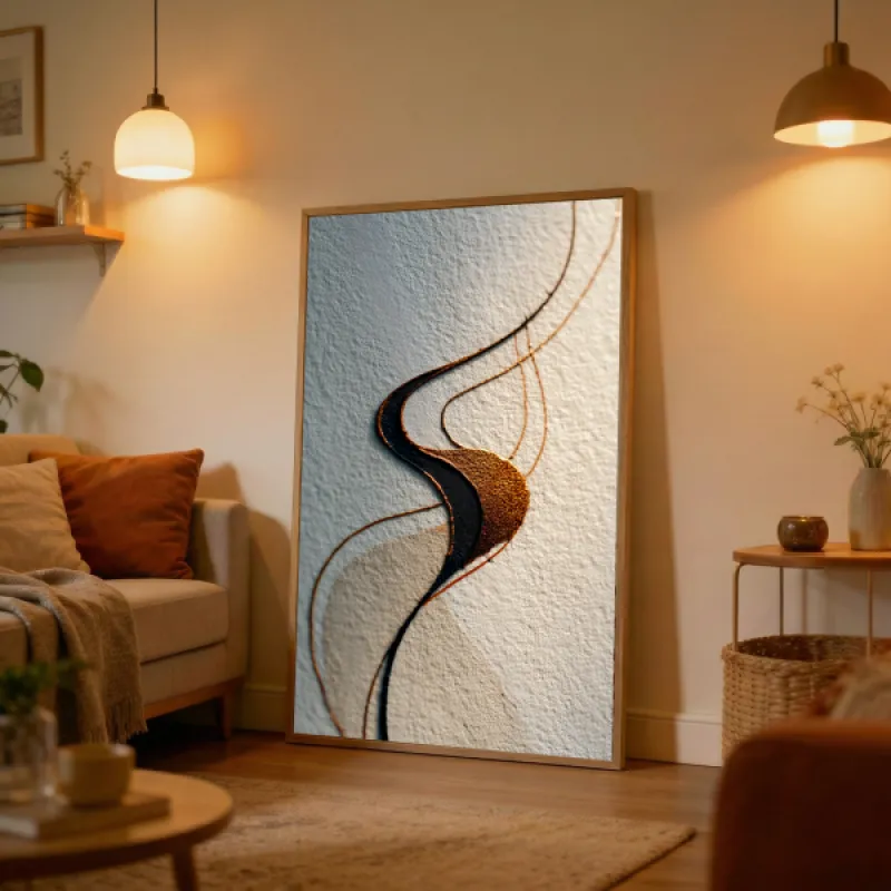 Goud en Zwart Werveling Abstract Wandkunst Print — Luxe Minimale Poster