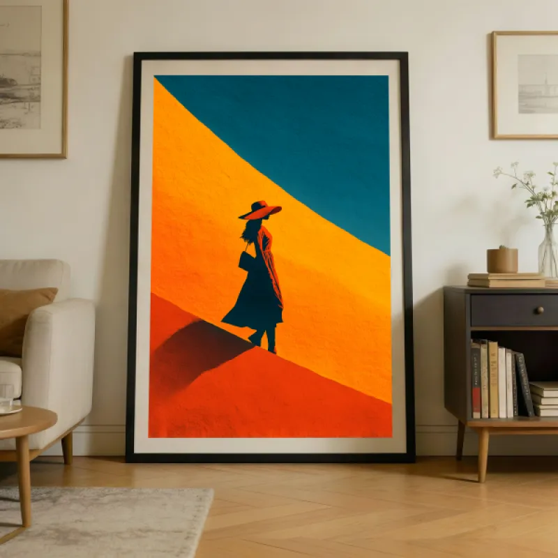 Woman Silhouette on Colourful Diagonal Wall Art Print — Fashion Poster