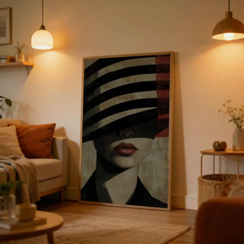 Fashion Portrait with Striped Hat Wall Art Print — Bold Editorial Poster