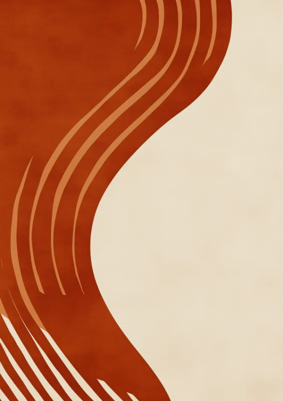 Terracotta rust curved wave abstract on cream background