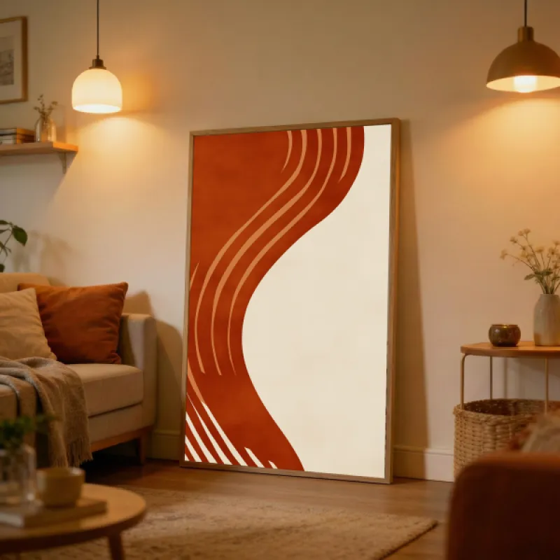 Terracotta Wave Abstract Wall Art Print — Minimalist Curved Shape Poster