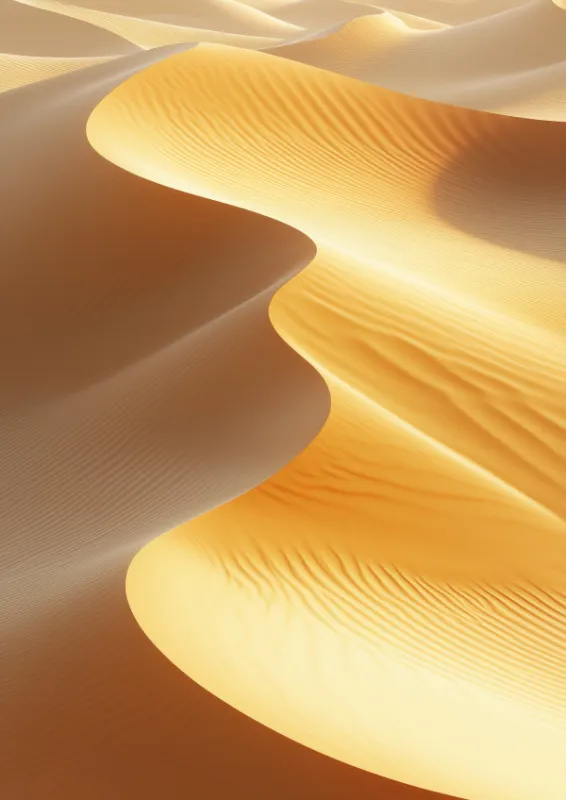 Luchtfotografie van gouden woestijn zandduinen met warme gouden tinten