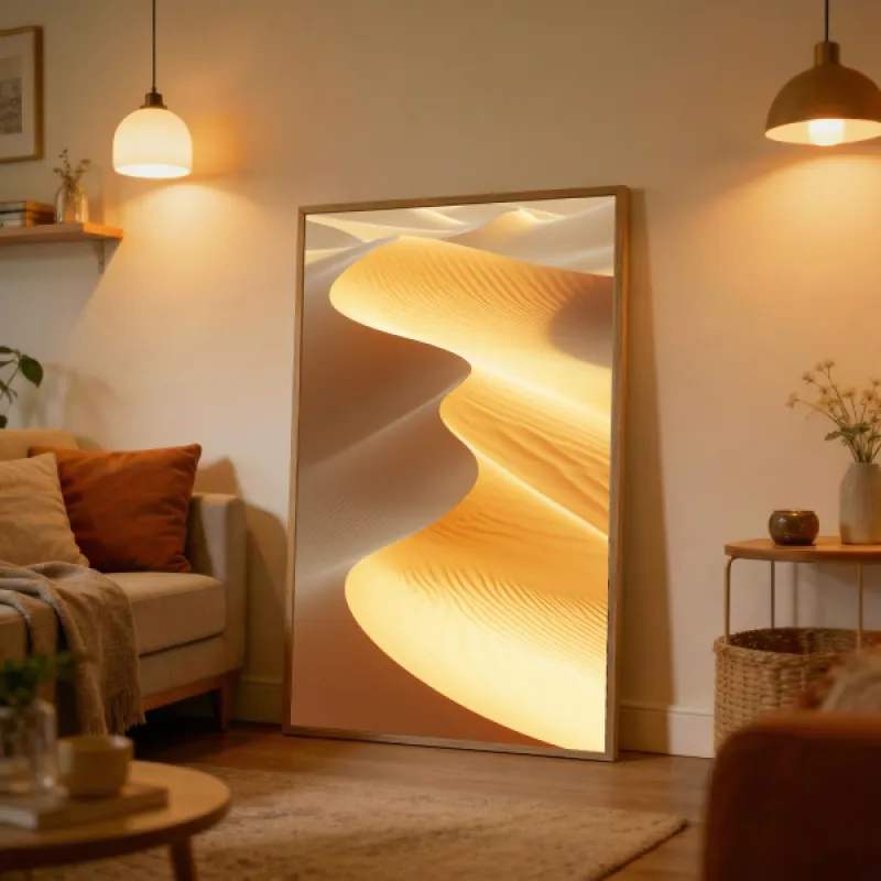 Gouden Woestijn Zandduinen Luchtfotografie Wandkunst Print — Warm Landschap Poster