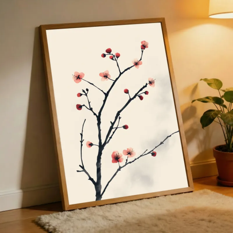 Cherry Blossom Branch — Japanese Ink Art Wall Print