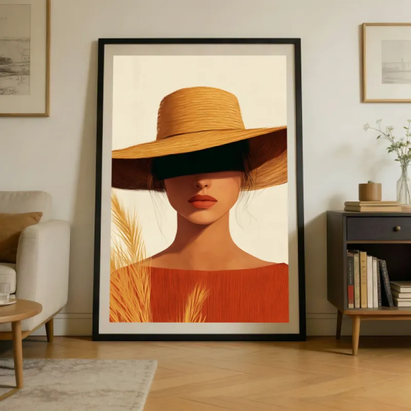 Golden Hour — Woman in Straw Hat Minimalist Fashion Print
