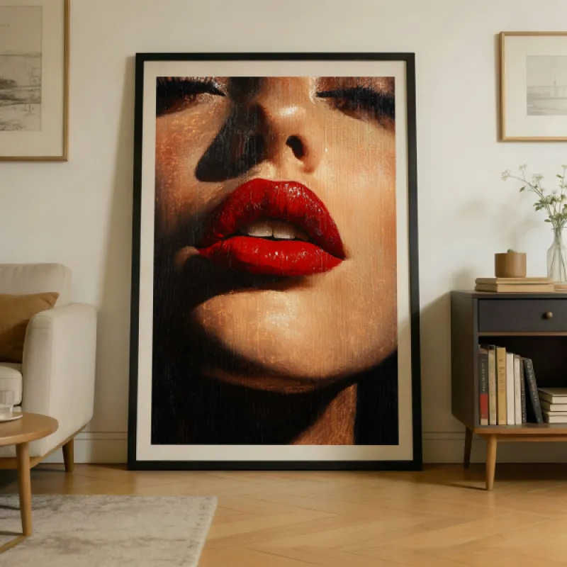 Crimson Lips — Dramatic Oil Painting Portrait Print