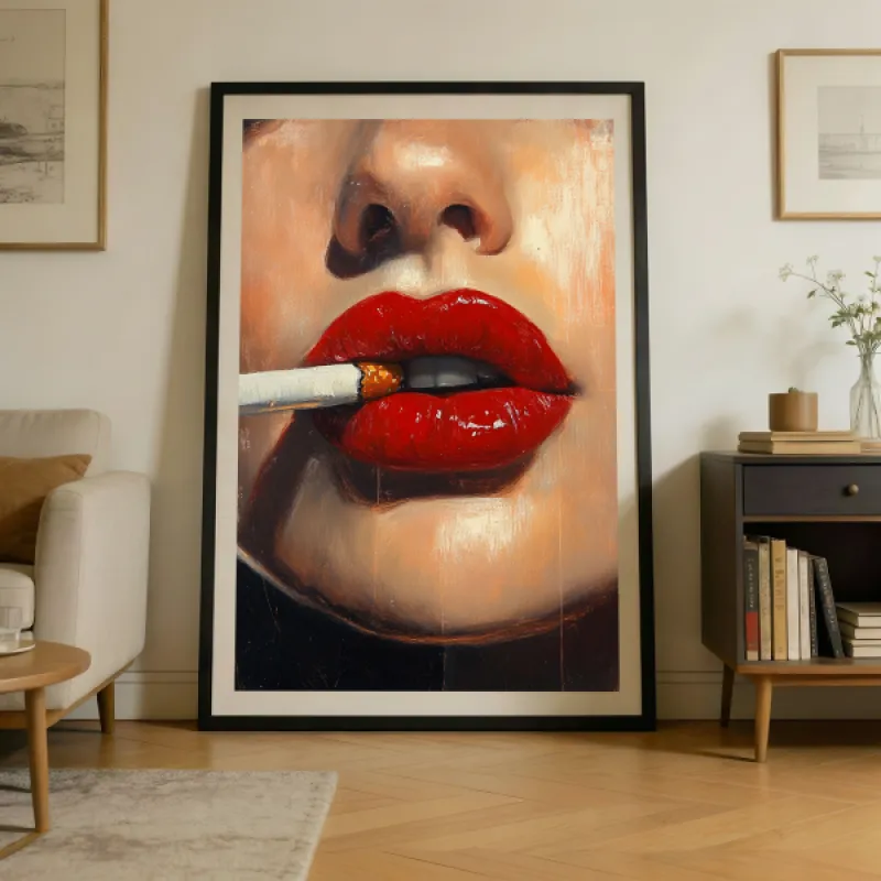 Rode Lippen & Sigaret — Gedurfd Mode Olieverfschildering