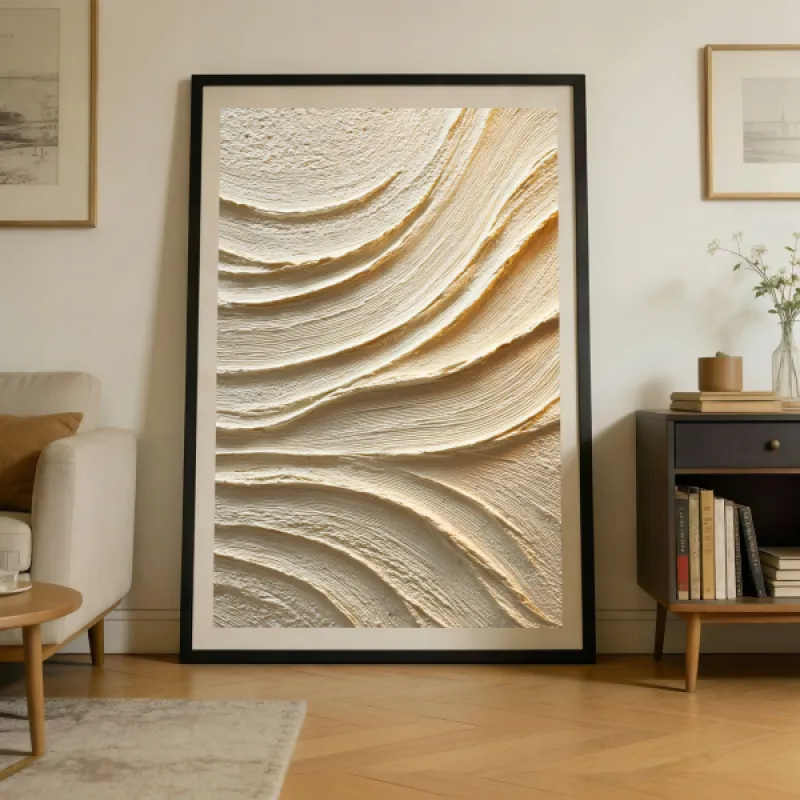 Soft Layers — Cream Textured Wave Abstract Wall Art