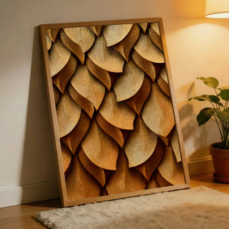 Golden Scales — Bronze Leaf Texture Abstract Wall Art