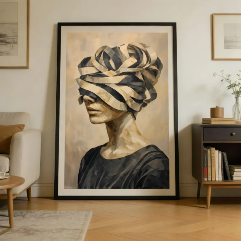 Bound — Surreal Portrait with Ribbon Headdress Wall Art