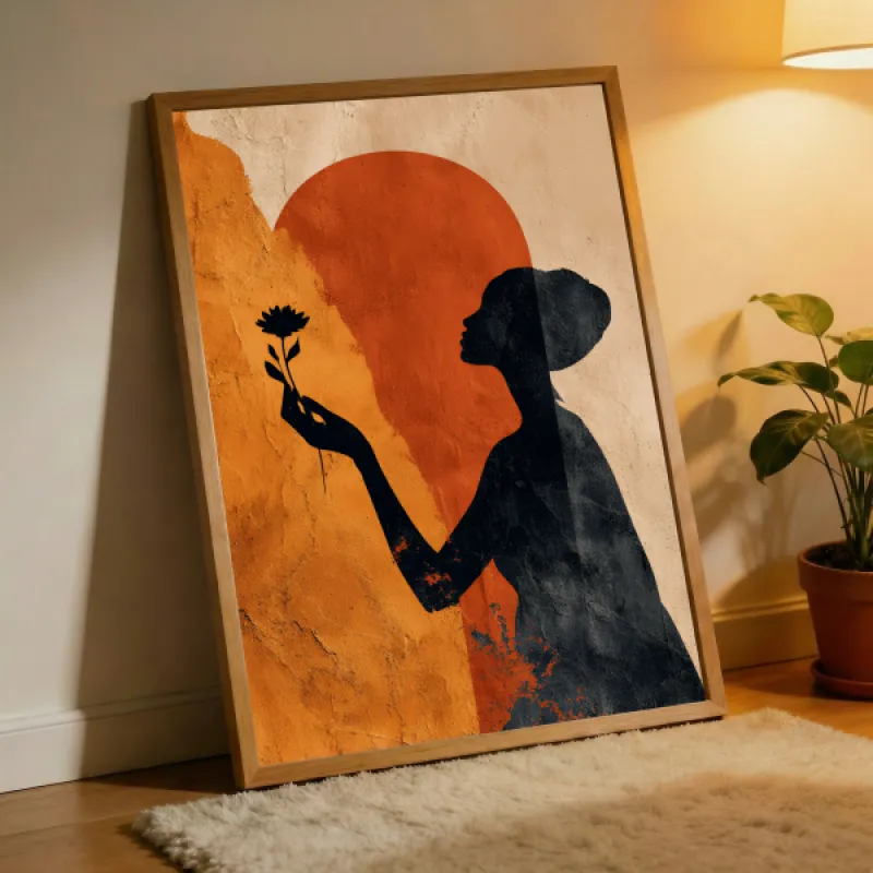 Offering — Silhouette & Flower on Terracotta Wall Art