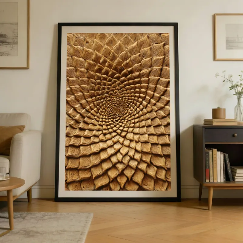 Golden Spiral — Sunflower Seed Pattern Texture Wall Art