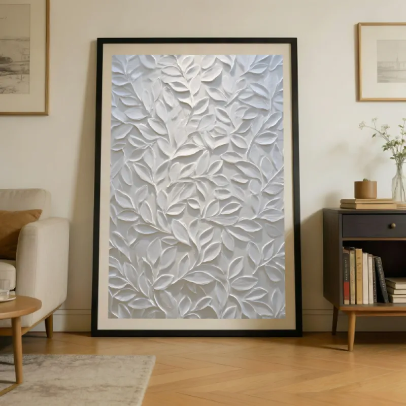 White Leaves — Sculpted Botanical Relief Wall Art Print