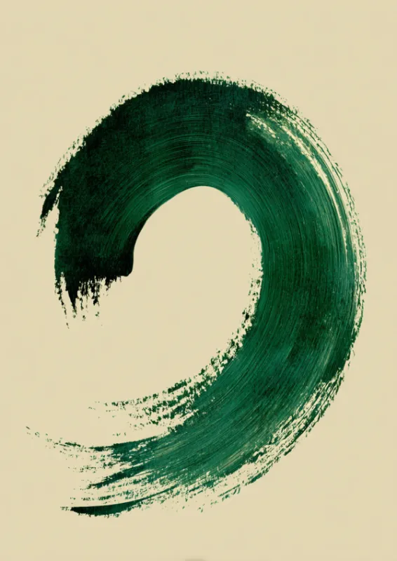 Teal golf enso-geïnspireerde penseelstreek abstract op crème achtergrond