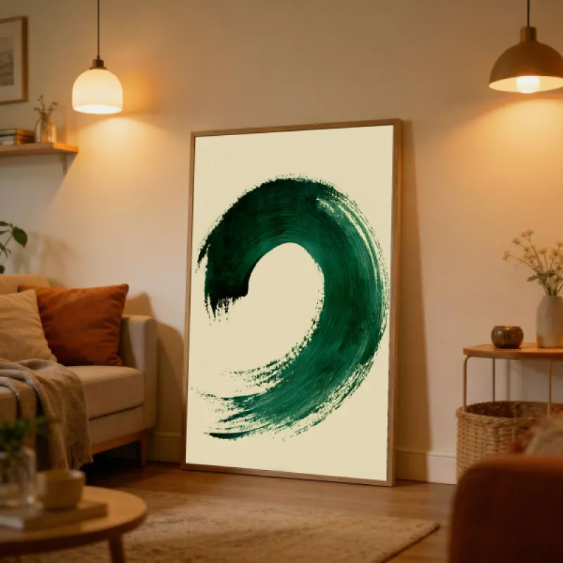 Teal Golf Penseelstreek Abstract Wandkunst Print — Enso-Geïnspireerd Minimalistisch Poster