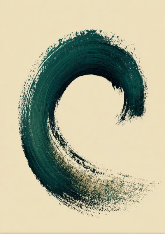 Forest green enso circle brushstroke abstract on cream background