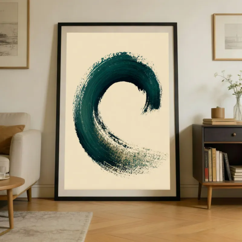 Bosgroen Enso Cirkel Penseelstreek Wandkunst Print — Zen Abstract Poster