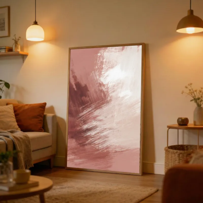 Dusty Rose Abstract Brushstroke Wall Art Print — Warm Blush Pink Painting Poster