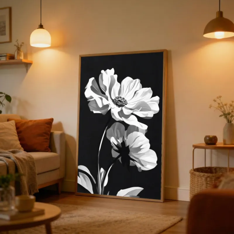 Black and White Anemone Floral Botanical Wall Art Print — Monochrome Flower Poster